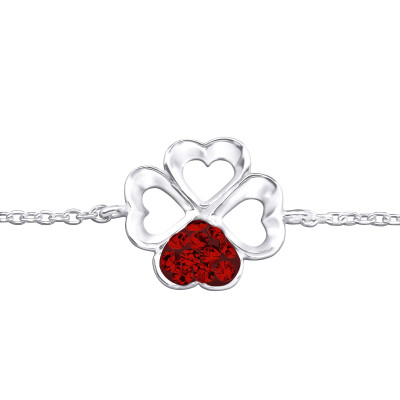 Lucky Clover Sterling Silver Bracelet with Crystal