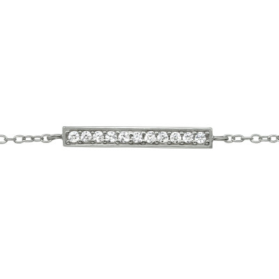 Silver Bar Bracelet with Cubic Zirconia