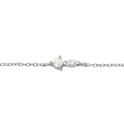 Silver Geometric Bracelet with Cubic Zirconia and Synthetic Opal