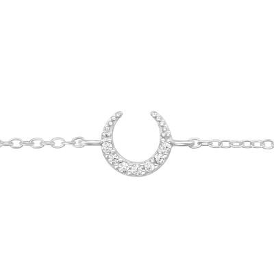 Silver Crescent Moon Bracelet with Cubic Zirconia