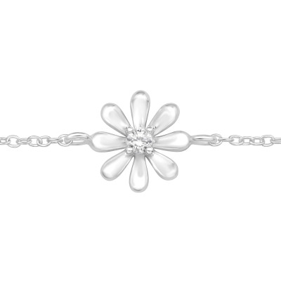 Silver Flower Bracelet with Cubic Zirconia