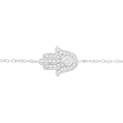 Silver Hamsa Bracelet with Cubic Zirconia