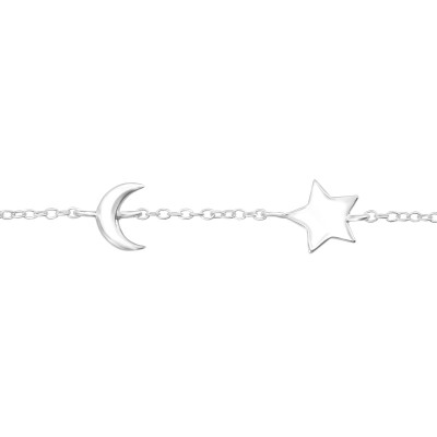 Silver Moon and Star Bracelet