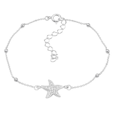 Silver Starfish Bracelet with Cubic Zirconia