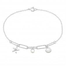 Shell and Starfish Sterling Silver Bracelet with Crystal and Imitation pearl