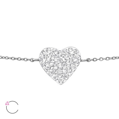 Silver Heart Bracelet with Genuine European Crystals