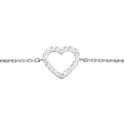 Heart Sterling Silver Bracelet with Crystal