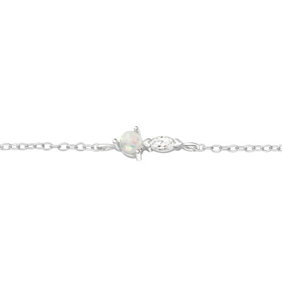 Silver Geometric Bracelet with Cubic Zirconia and Synthetic Opal