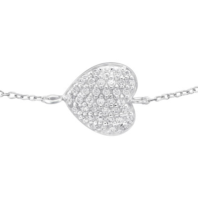 Heart Sterling Silver Bracelet with Cubic Zirconia