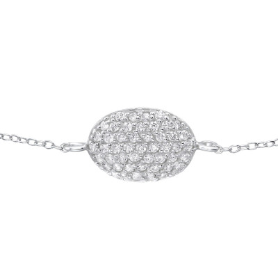 Oval Sterling Silver Bracelet with Cubic Zirconia