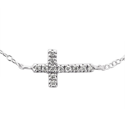 Cross Sterling Silver Bracelet with Cubic Zirconia