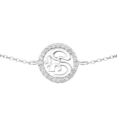 Om Symbol Sterling Silver Bracelet with Cubic Zirconia