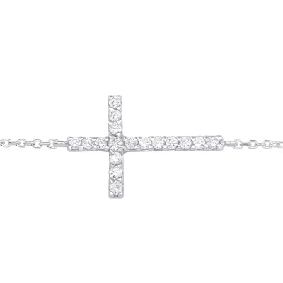 Cross Sterling Silver Bracelet with Cubic Zirconia