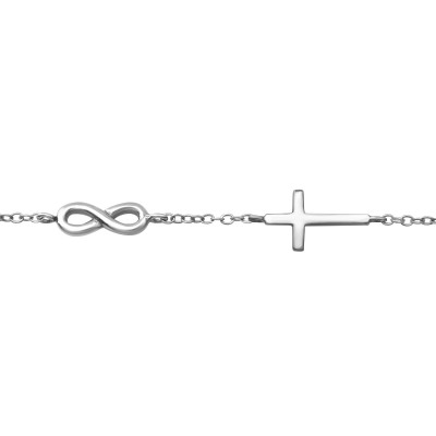 Infinity and Cross Sterling Silver Bracelet