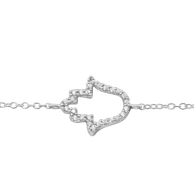 Silver Hamsa Bracelet with Cubic Zirconia