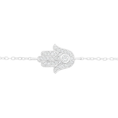 Silver Hamsa Bracelet with Cubic Zirconia