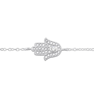 Hamsa Sterling Silver Bracelet with Cubic Zirconia