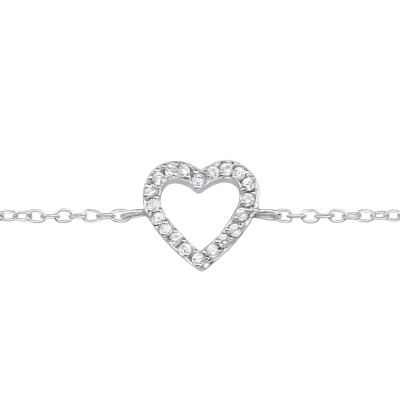 Heart Sterling Silver Bracelet with Cubic Zirconia