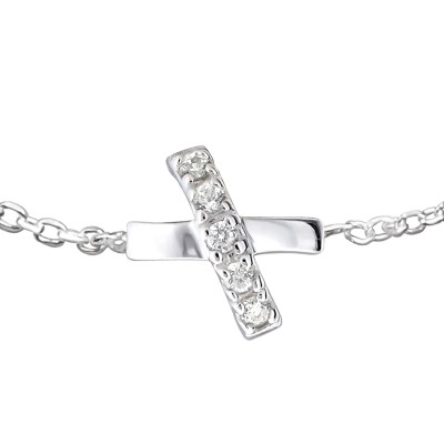 Cross Sterling Silver Bracelet with Cubic Zirconia