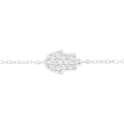 Silver Hamsa Bracelet with Cubic Zirconia