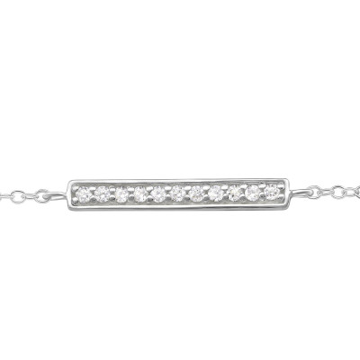 Silver Bar Bracelet with Cubic Zirconia