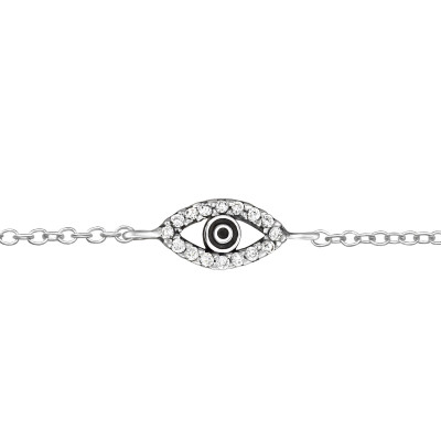 Silver Evil Eye Bracelet with Cubic Zirconia