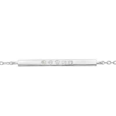 Silver Bar Bracelet with Cubic Zirconia