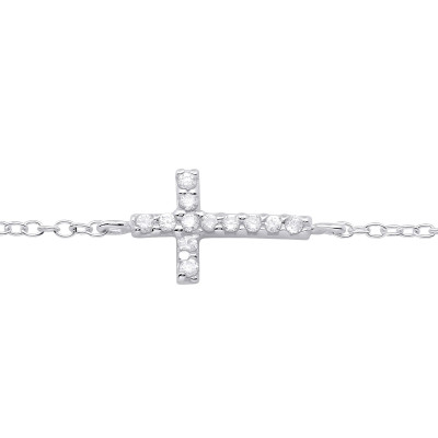 Silver Cross Bracelet with Cubic Zirconia