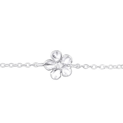 Silver Flower Bracelet with Cubic Zirconia