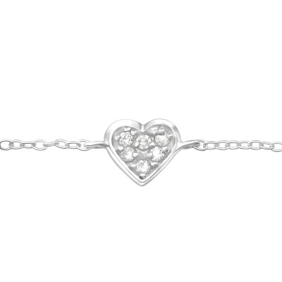 Silver Heart Bracelet with Cubic Zirconia