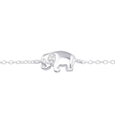 Silver Elephant Bracelet with Cubic Zirconia