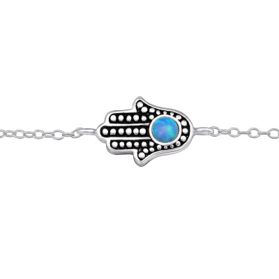 Silver Hamsa Bracelet with Opal