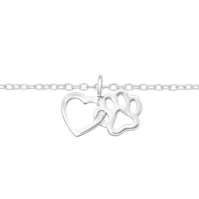 Silver Heart and Paw Bracelet