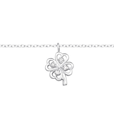 Silver Lucky Clover Bracelet with Cubic Zirconia