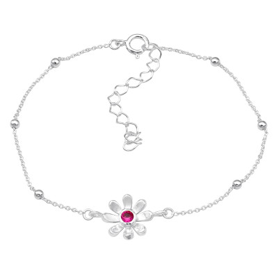 Silver Flower Bracelet with Cubic Zirconia