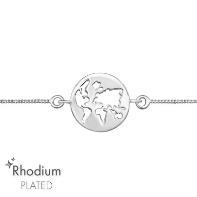 World Map Bolo Sterling Silver Adjustable Bracelet