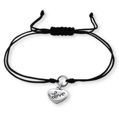Heart Sterling Silver Corded Bracelet
