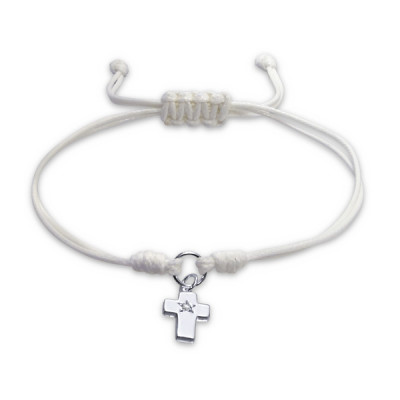 Cross Sterling Silver Corded Bracelet with Cubic Zirconia