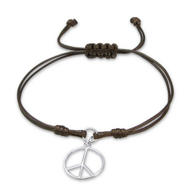 Peace Sterling Silver Corded Bracelet