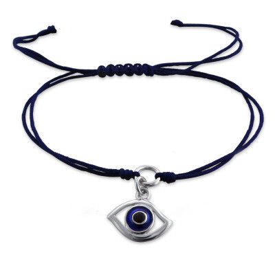 Evil Eye Sterling Silver Corded Bracelet