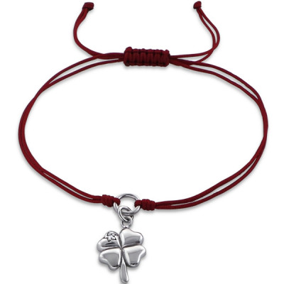 Lucky Clover Sterling Silver Corded Bracelet with Cubic Zirconia