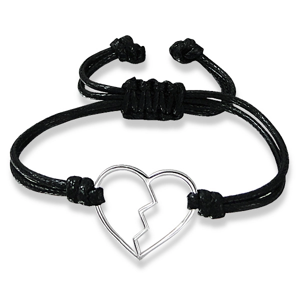 Broken Heart Sterling Silver Corded Bracelet