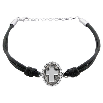 Silver Cross Adjustable Corded Bracelet