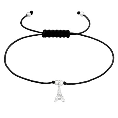 Silver Eiffel Tower Adjustable Corded Bracelet