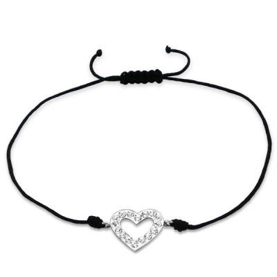 Heart Sterling Silver Corded Bracelet with Crystal