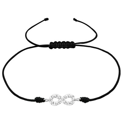 Silver Infinity Adjustable Corded Bracelet with Crystal