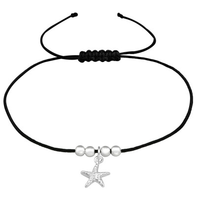 Silver Starfish Adjustable Corded Bracelet