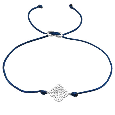 Silver Flower Adjustable Corded Bracelet