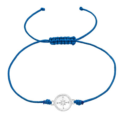 Silver Compass Adjustable Corded Bracelet