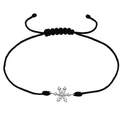 Silver Snowflake Adjustable Corded Bracelet with Cubic Zirconia